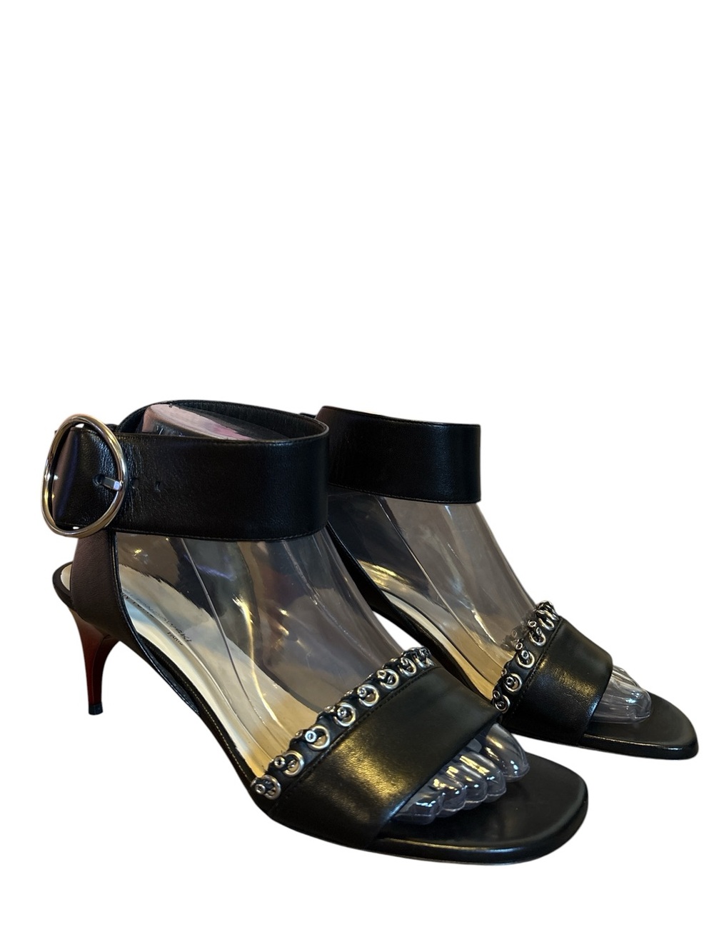 Black Stud-Trim Ankle Strap Kitten Heels EU 39